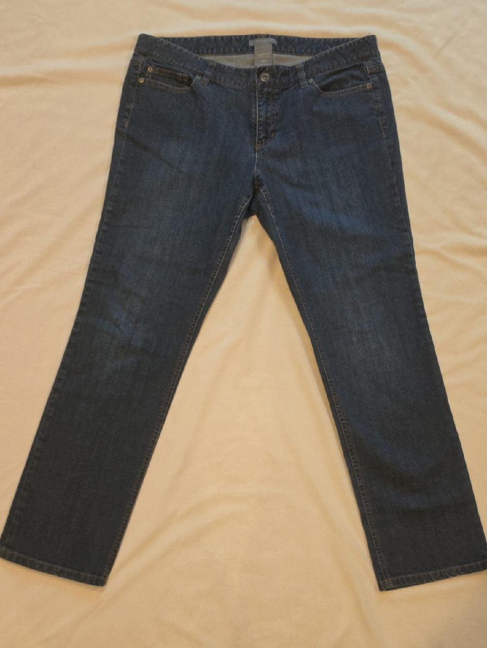 Ann Taylor Dark Denim Straight Jeans, Size 14P.